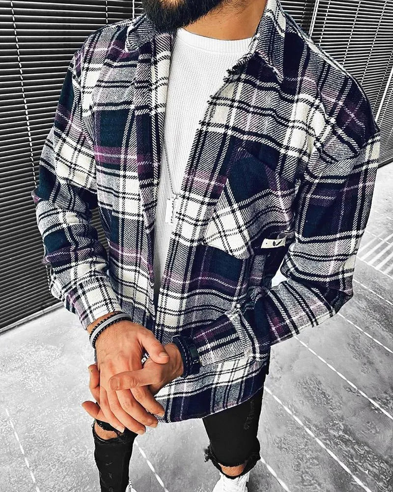 Men's loose fit 3D digital printed jacket in colour option A, full front view showing all-over diamond pattern and button closure