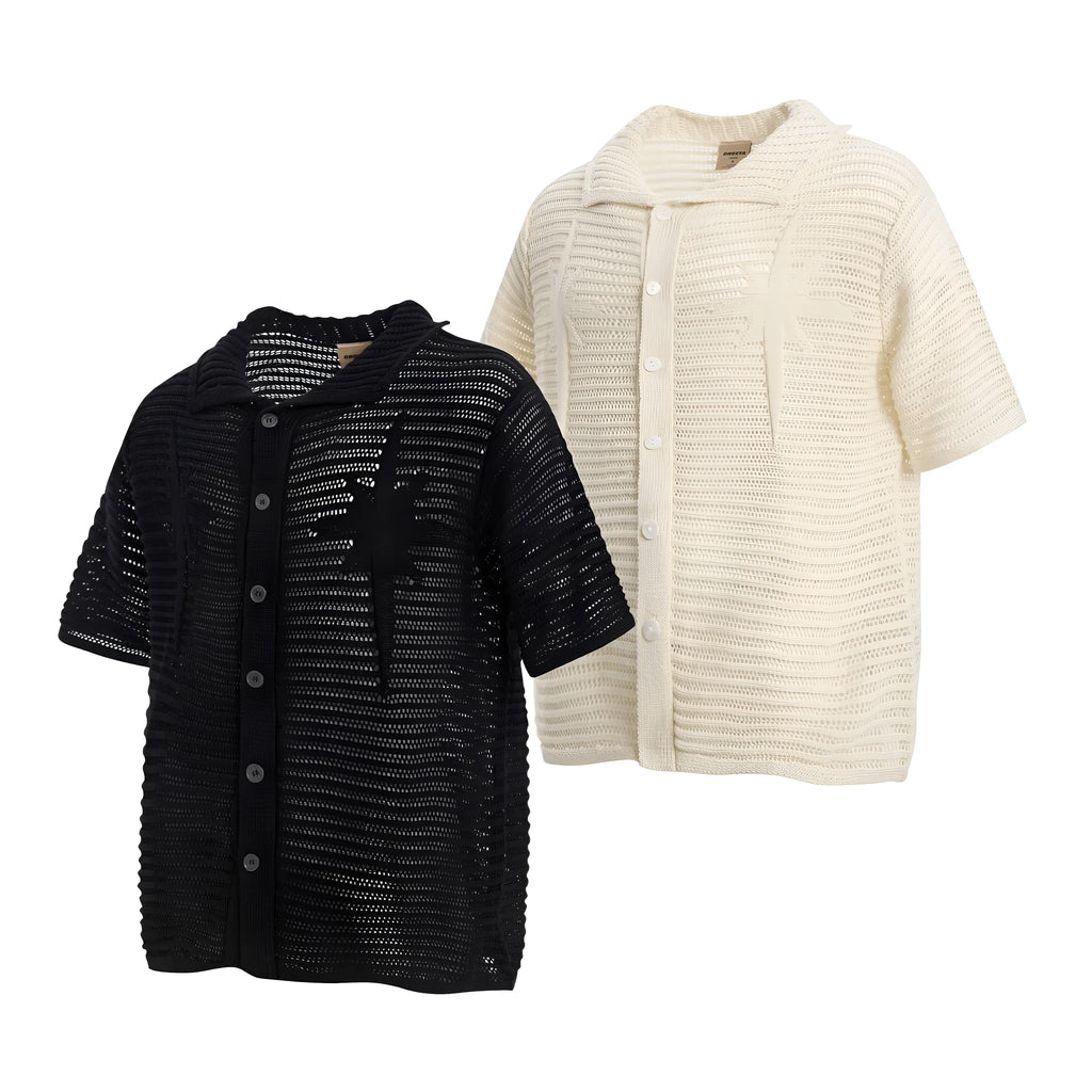 American Retro loose design short sleeve cotton shirt in apricot or black colour options