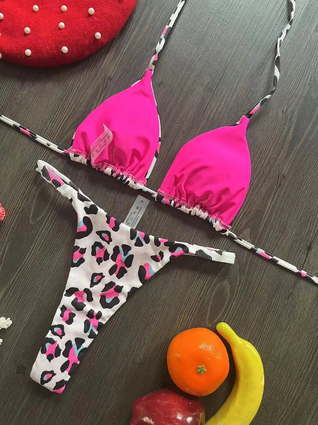 Women's printed nylon bikini swimsuit with cotton lining in briefs style
