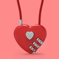 Heart-shaped wire rope lock in various colours with a steel cable, shown securing a bicycle helmet.