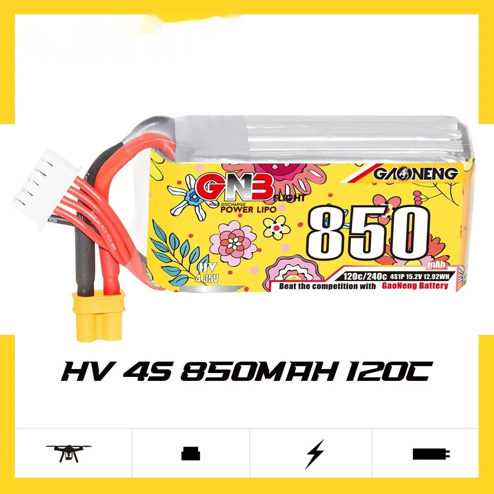 High energy 850mAh 4S 15.2V 120C LiPo battery pack with XT30 connector for RC model airplane drone