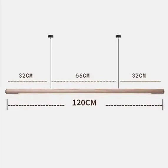 Round bar long pendant lamp in black walnut wood finish for living room ceiling