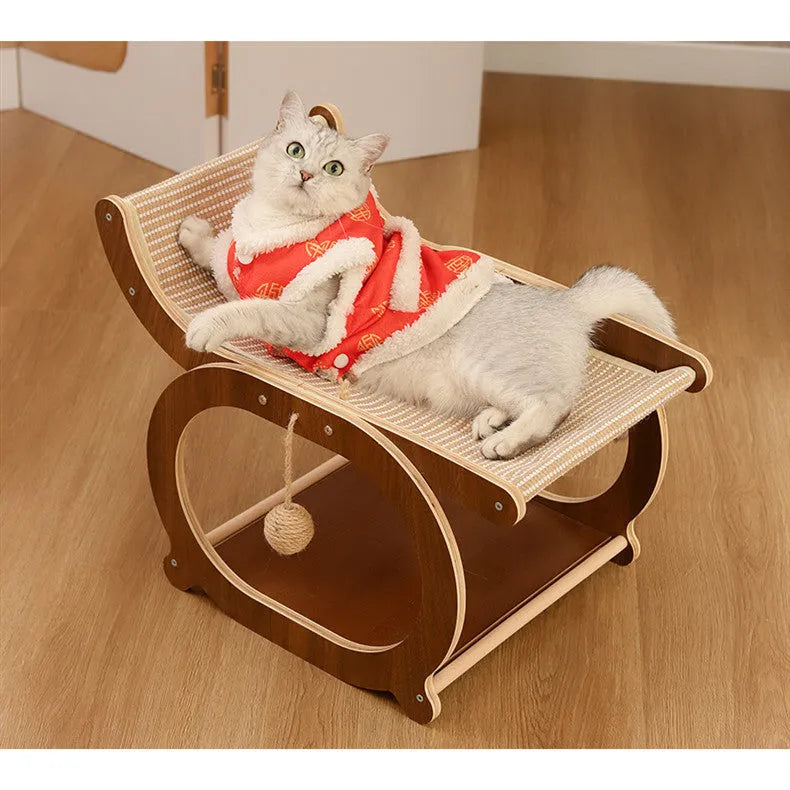 Solid wood cat scratching post with sisal column on a rectangular base, shown in walnut colour.