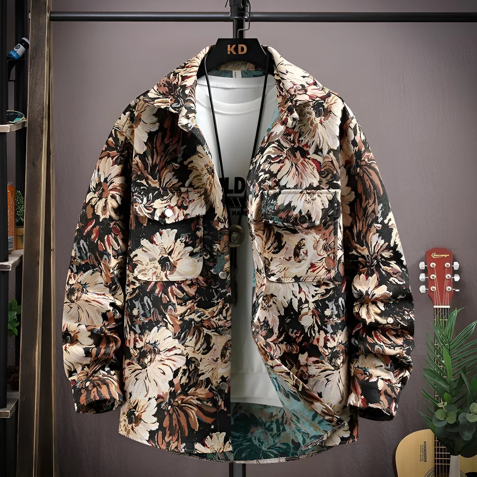 Casual lapel shirt coat jacket in polyester fabric with long sleeves and straight hem design