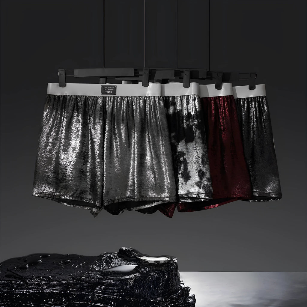 Woven polyester casual underwear in reflective bright silver colour with loose fit design for sports activities