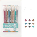 Set of nine retro colour gel pens with 0.5mm needle tips in plastic barrels