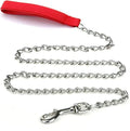 Heavy duty metal dog leash with soft padded handle in black, blue, or red colours