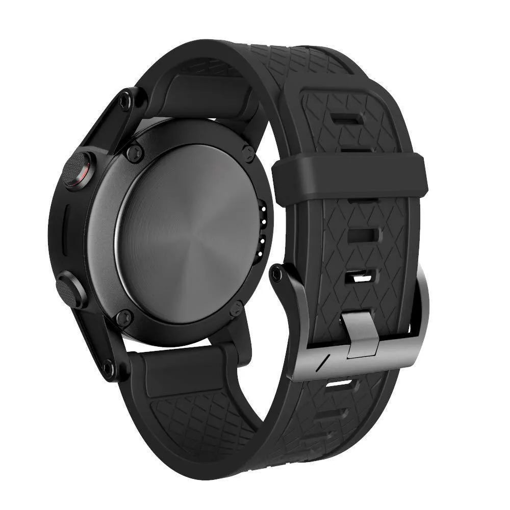 Black silicone watch strap with stainless steel clasp for Jiaming watches, 26mm width sports style