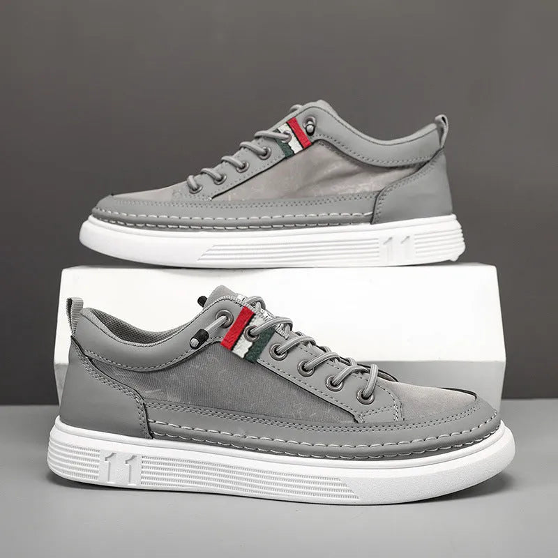 Men's high-cut canvas sneakers in grey colour with round toe design and PVC sole