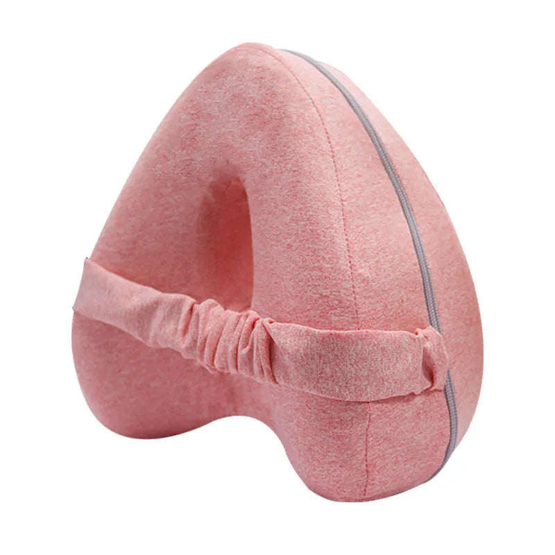 Heart-shaped dark blue jacquard memory foam leg pillow for adult knee and leg support.