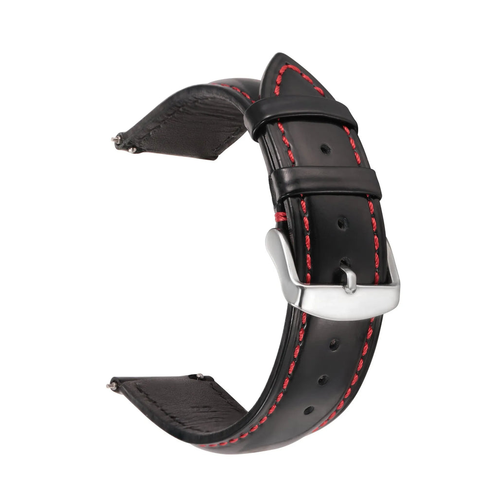 Bright cowhide quick release watch strap showing colour and width options