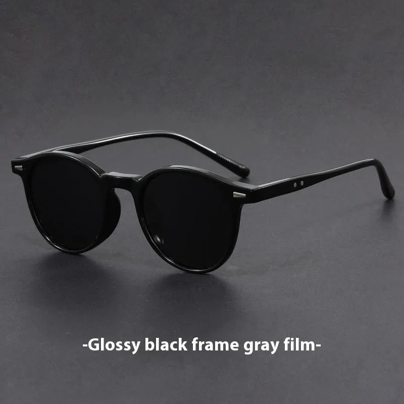 Retro round oval frame sunglasses in multiple colour options including Bright Black and Tea Frame Dried