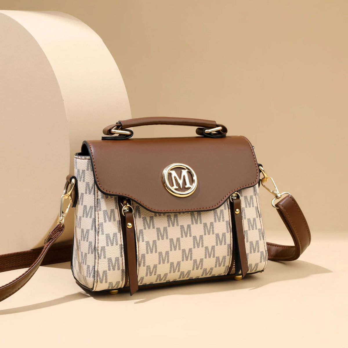 Women's Classic Retro Crossbody Shoulder Handbag in PU Material with Sewing Thread Detailing, Available in Black, Brown, White, Featuring Three-Dimensional Outer Pocket and Sandwich Zipper Internal Compartment, Ideal for Everyday Use or Vintage Styling