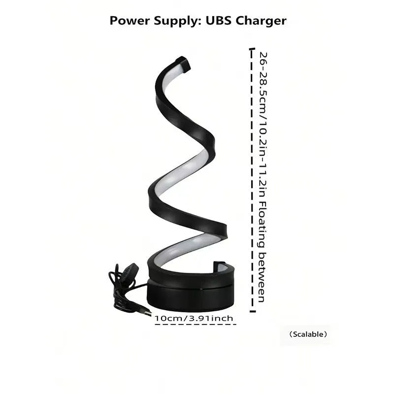USB powered spiral desk lamp with adjustable LED light, black colour, 12x24cm size