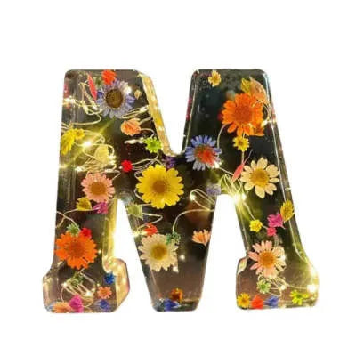 Letter Flower transparent resin night light ornament, 15cm square, personalised with a letter of your choice