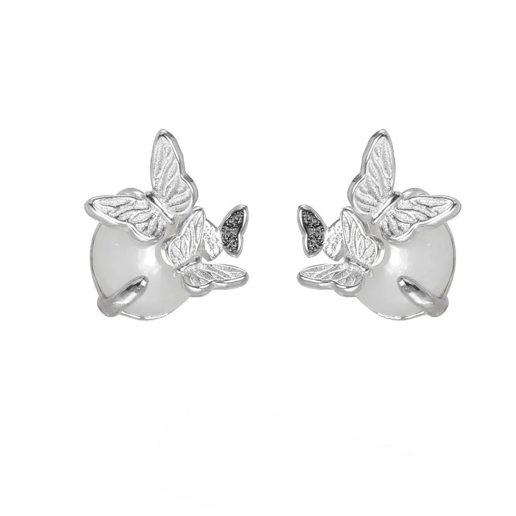 Butterfly cold style ear studs with animal zodiac design in 925 silver with electroplated finish