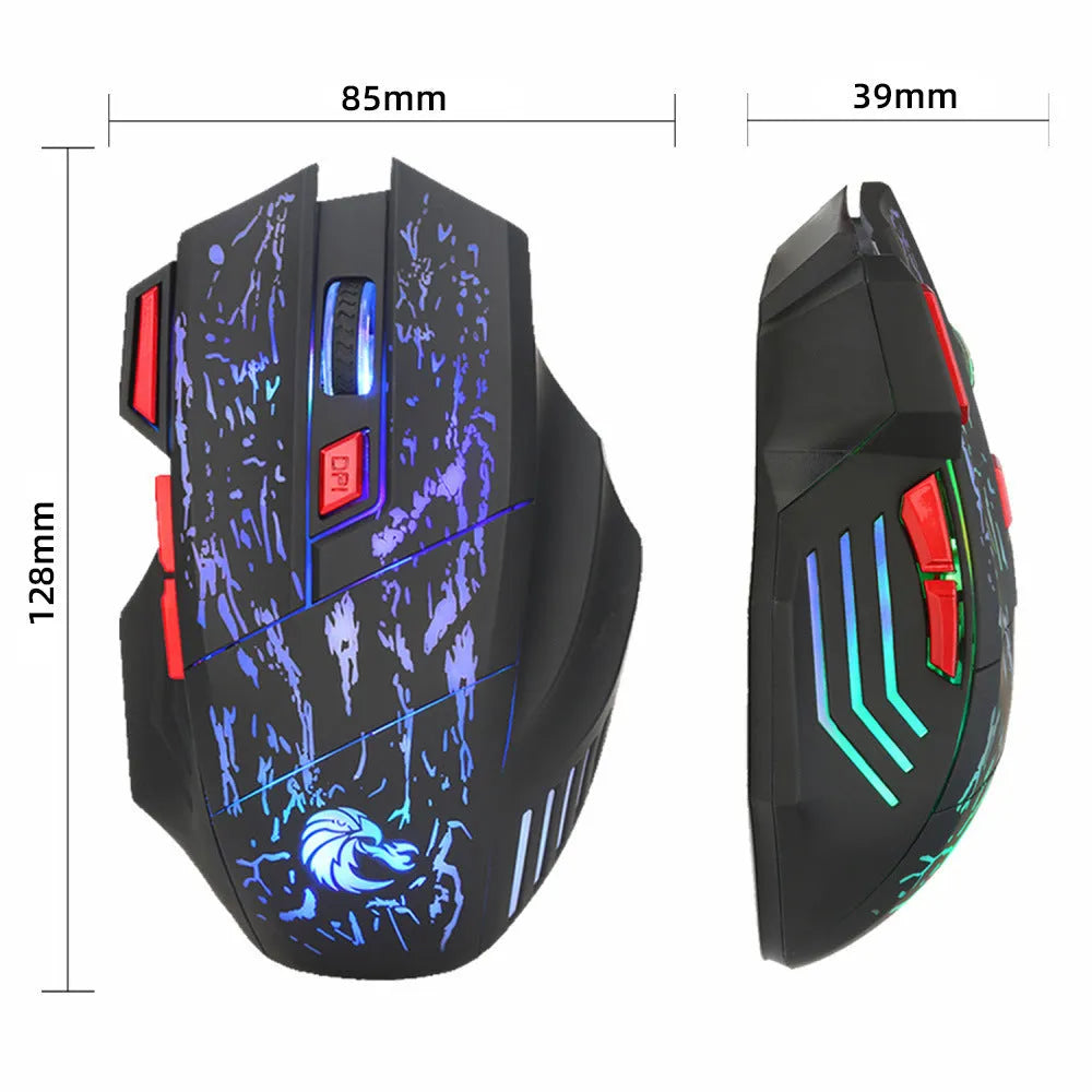 Colourful luminous water crack pattern gaming mouse with ergonomic shape and USB cable