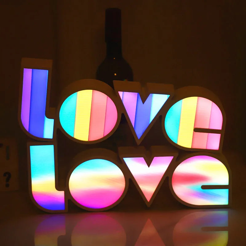 Rainbow style LED LOVE decorative light with plastic shell for Valentine's Day and wedding decoration