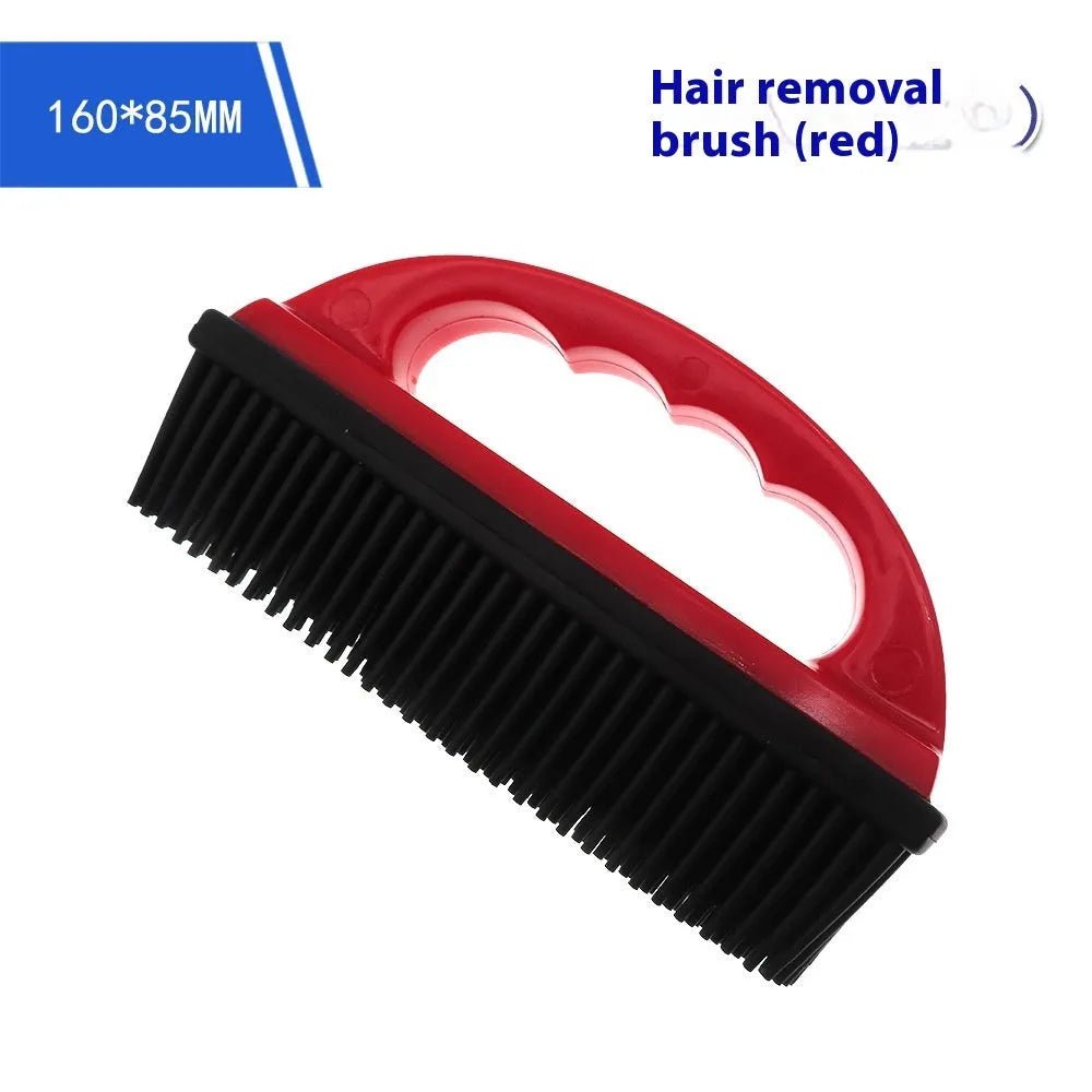 Red pet hair removal brush with 160mm by 85mm head for bath massage and carpet cleaning