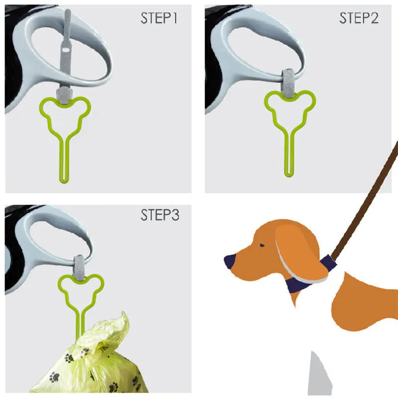 A hands-free dog poop bag holder with a clip and Velcro strap, shown in a random colour from the available selection.