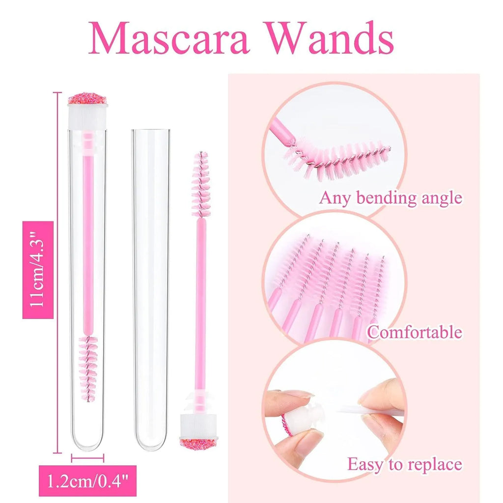 Disposable eyelash brushes in protective tubes with bendable heads for mascara and lash extensions