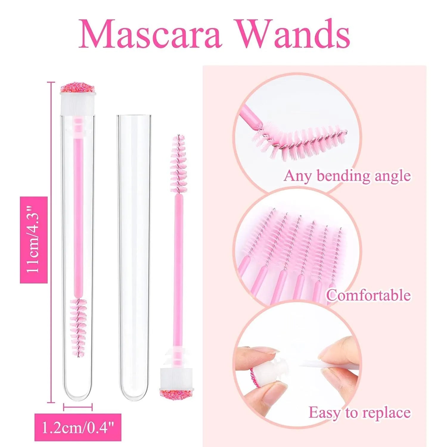 Disposable eyelash brushes in protective tubes with bendable heads for mascara and lash extensions