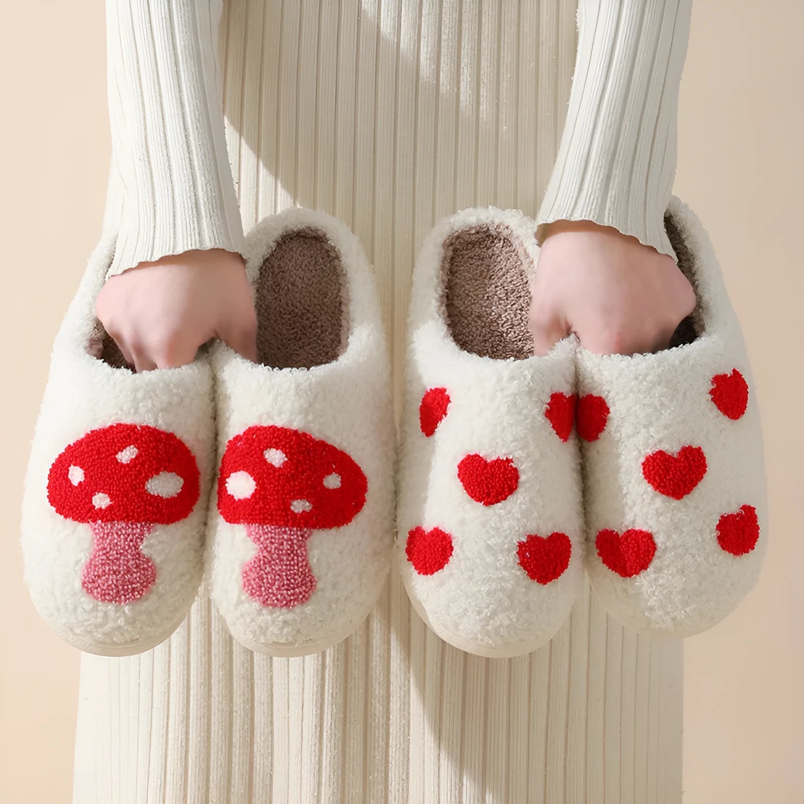 Women's cartoon plush home slippers in Big Love design with round toe and PVC sole