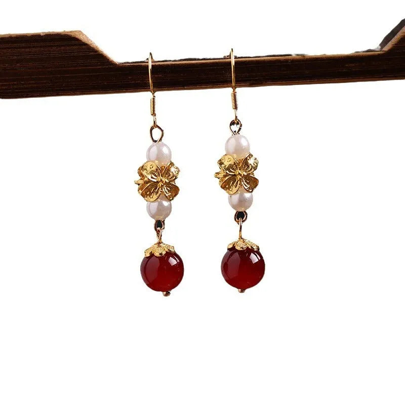 Vintage geometric alloy earrings with electroplated finish in 6# colour for cheongsam attire