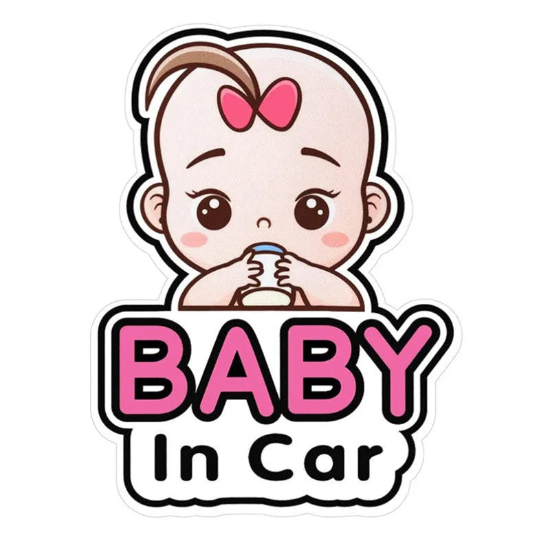 Baby On Board reflective car sticker set B033 with pink baby, angel, and feeding bottle designs