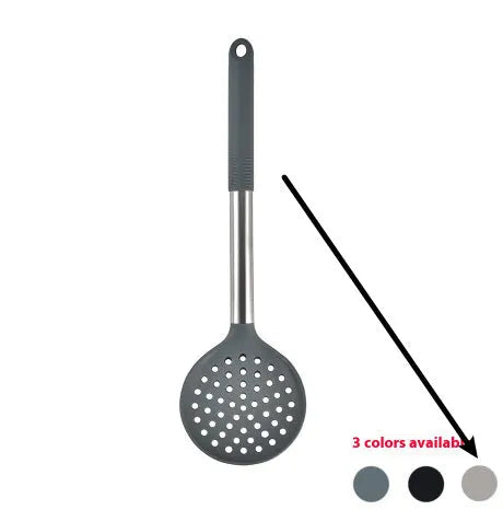 12-piece silicone kitchen utensil set with rotating storage bucket in black, includes spatula, ladel, and cooking tools