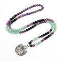 Handmade stone bead necklace with alloy lotus pendant and matching bracelet