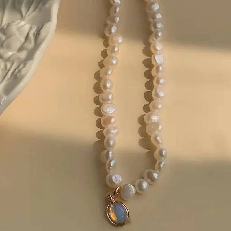 French Court vintage pearl necklace with geometric pendant on adjustable 21-50cm chain