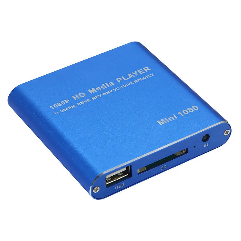 Blue 1080P Full HD media player with HDMI port for SD card, USB and HDD playback