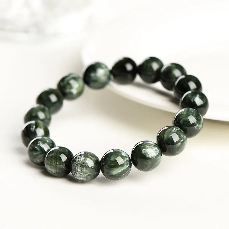 Green dragon crystal bracelet with 8-9mm geometry beads and ruyi design elements