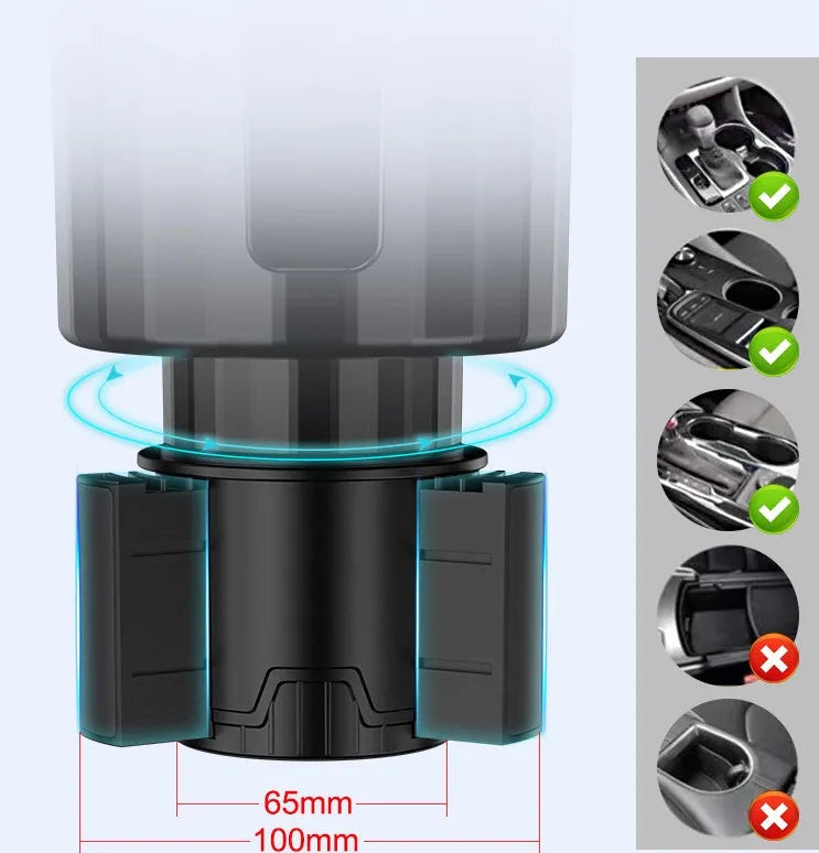 Matte black car cup holder expander adapter for oversized water bottles and drink containers