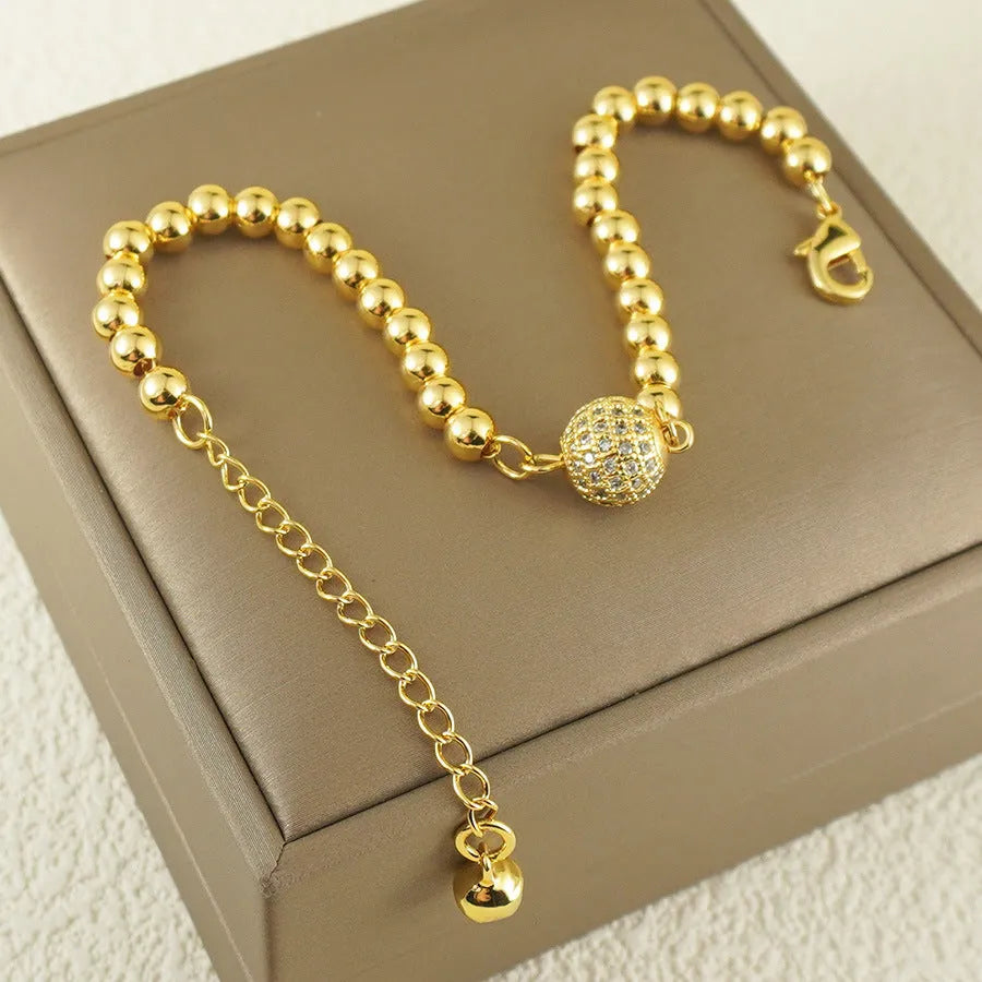 Women's copper bracelet with zircon stones in Arabic style featuring heart shape design