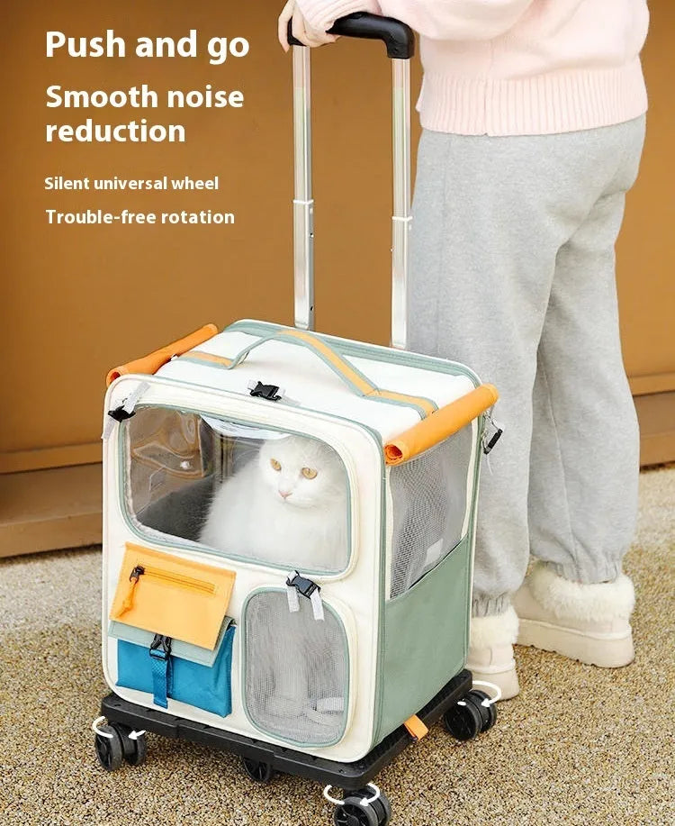 Outdoor portable cat backpack in beige green Oxford fabric with 45L capacity