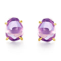 Natural powder Amethyst crystal four-claw stud earrings in 925 silver, simple style, one pair