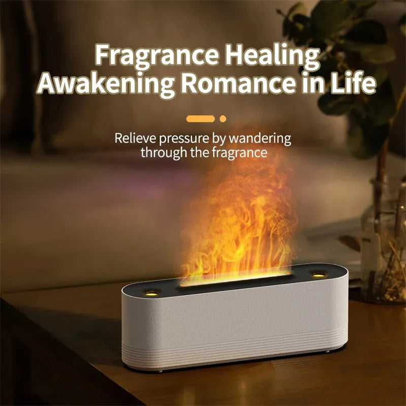 Black flame air humidifier and aroma diffuser with LED lights and water tank