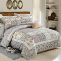 Pure cotton quilted three-piece bedding set with bed cover and two pillowcases in Korean-style pattern