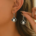 Women's retro fashion earrings in electroplated silver alloy for office lady style