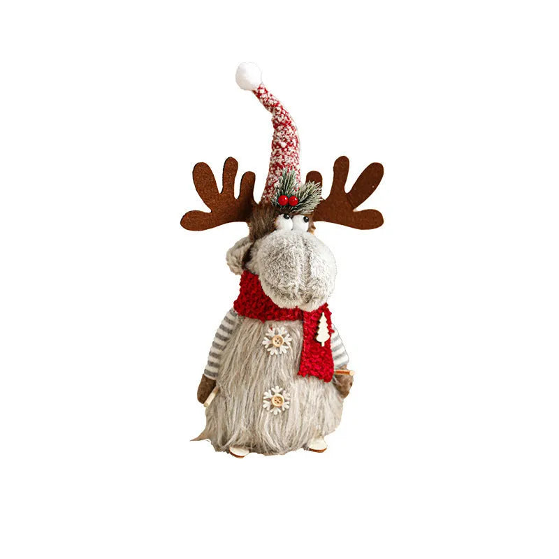 Cartoon plush elk decoration in grey or coffee cloth, retractable Christmas doll for festive display