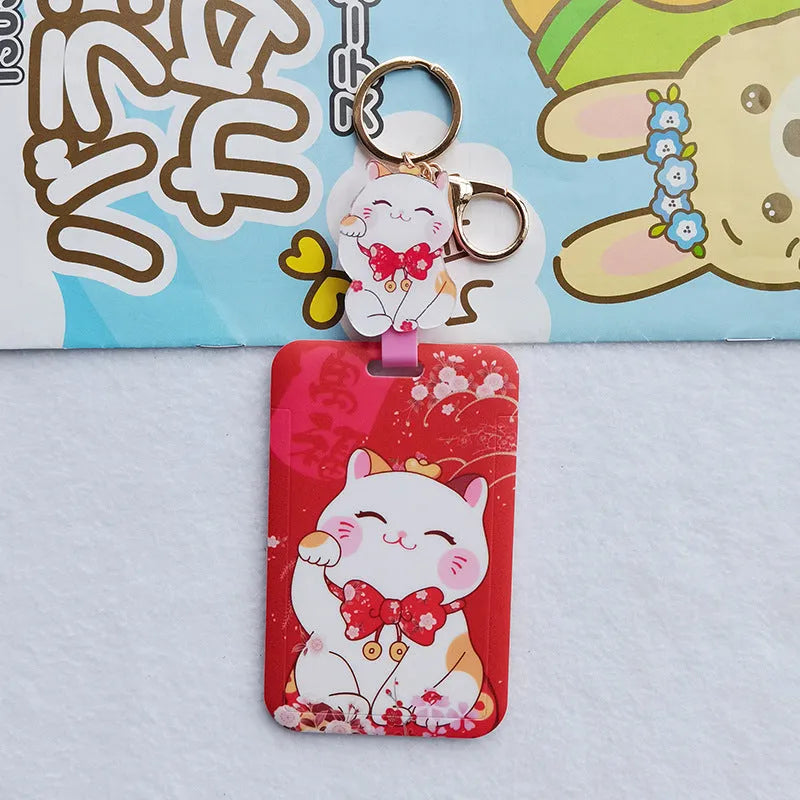 Lucky Cat cartoon-themed plastic card sleeve with a decorative ferrule pendant.