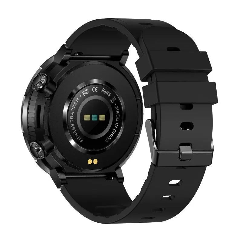T30 Smart Watch with black silicone strap showing time on circular IPS touch screen