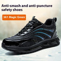 Lightweight labour protection safety shoes in orange, grey, green or yellow with leather upper and rubber sole