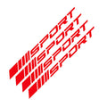 Red hollow pattern car rim sticker shown on alloy wheel, with black and white colour options displayed.
