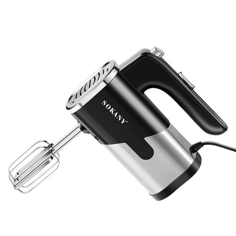 800W handheld electric whisk with five speed settings, ABS plastic body and stainless steel attachments, black colour option