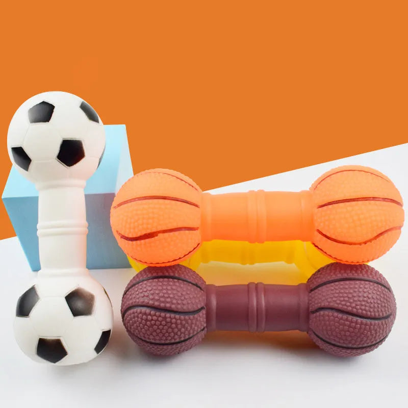 PVC football dumbbell shaped dog squeaky toy in four colour options
