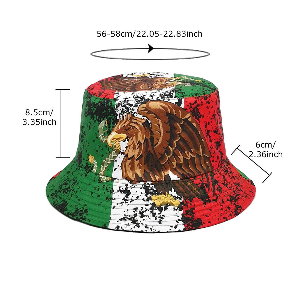 Eagle pattern polyester bucket hat with dome crown in retro style