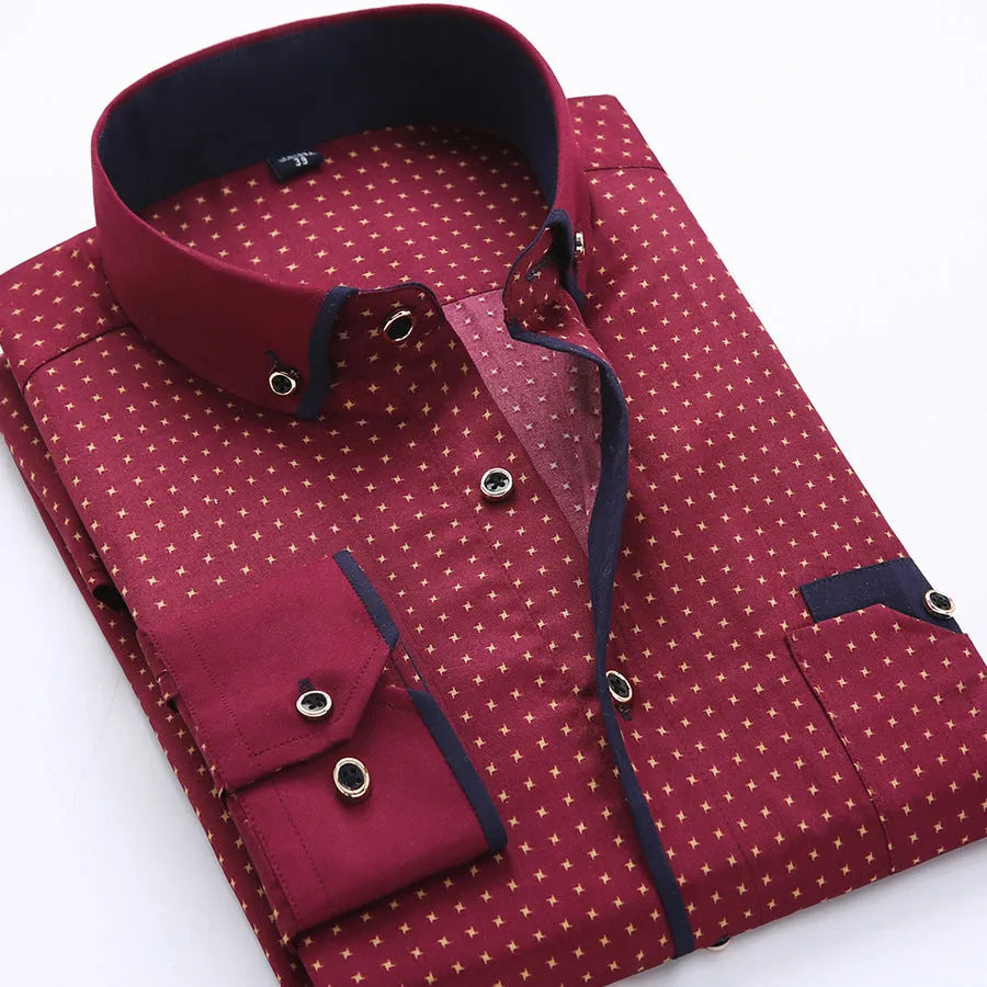 Men's slim fit dot pattern polyester fibre cardigan top with button front in colour SH215, long sleeves, Asian sizing S to 5XL